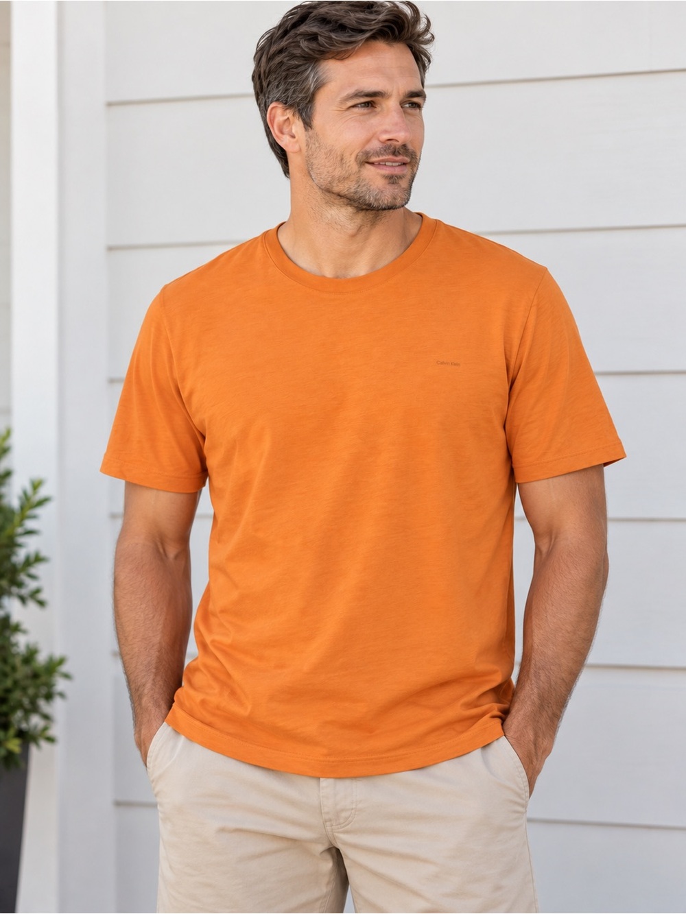 Calvin Klein Men's Short Sleeve Crew Tee in Orange
